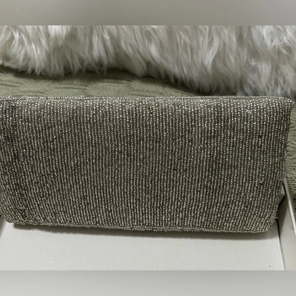 Rachel Zoe Beaded Teddy Clutch & Card Case Set - Silver with Tan Teddy - Picture 3 of 9